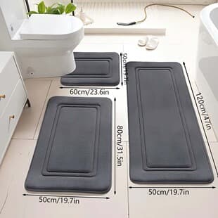 Greek Key Coral Velvet Bath Mat, Water Absorbent, Stain-Resistant, Home Bathroom 3-Piece Set, Easy to Clean Foot Mat