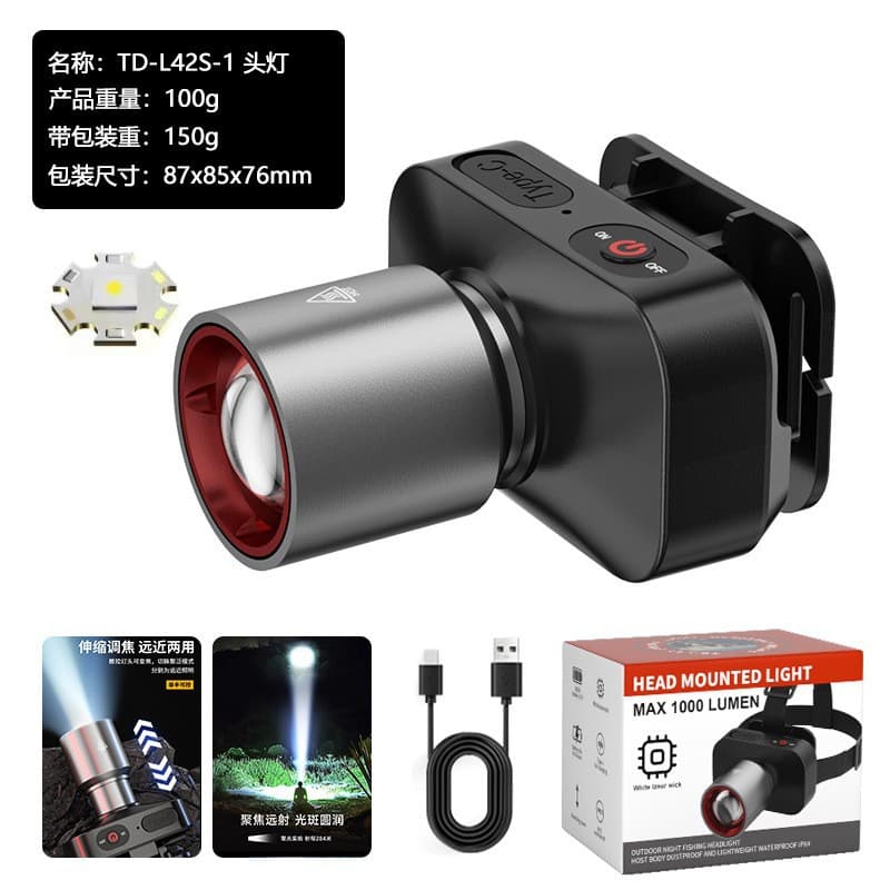 Cross-Border Outdoor Headlamp Rechargeable High-Brightness Long-Lasting Flashlight Fishing Mining Light