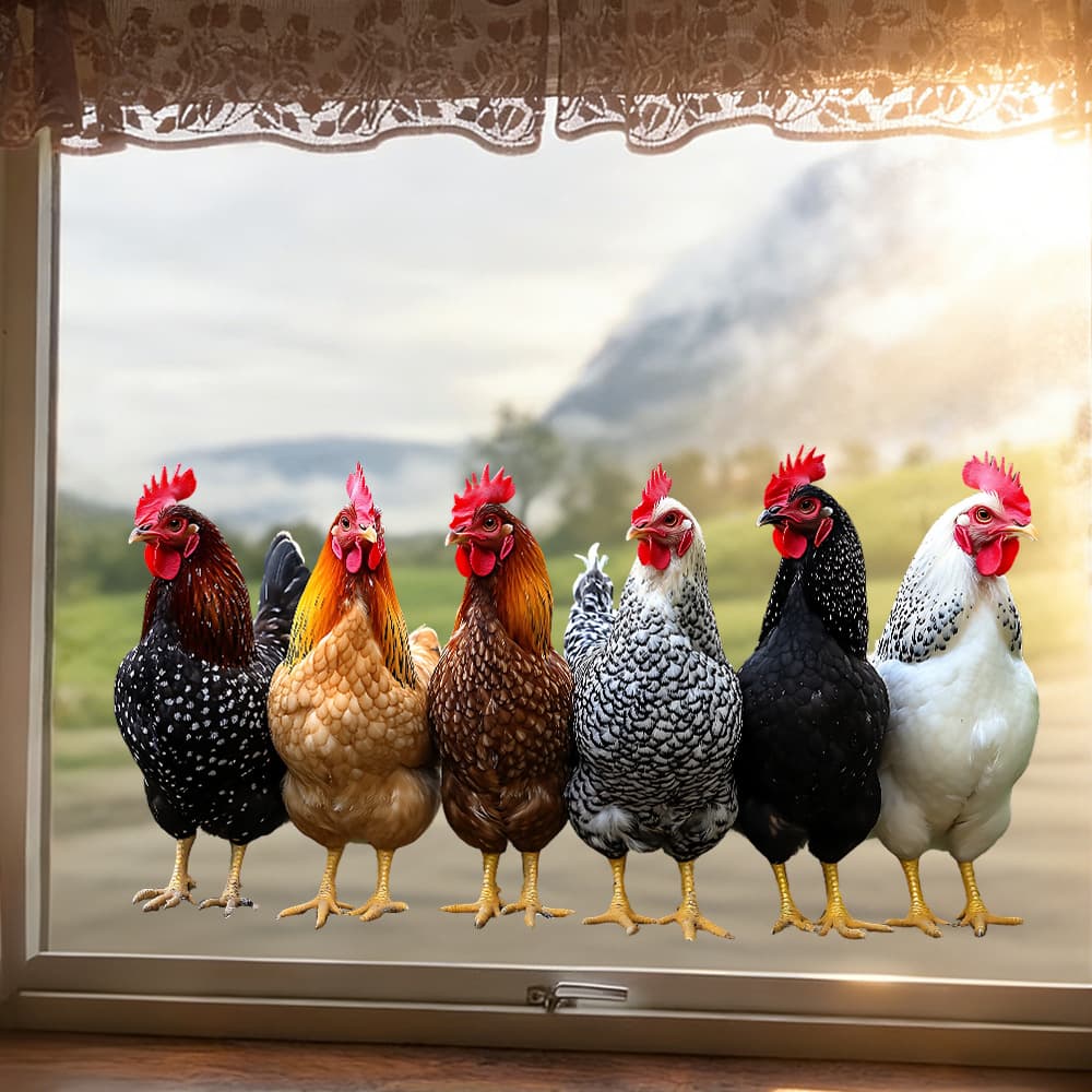 Cross-Border Rustic Rooster Mushroom Rabbit Static Cling Transparent Glass Decal Holiday Atmosphere Decoration No-Glue Residue-Free Sticker