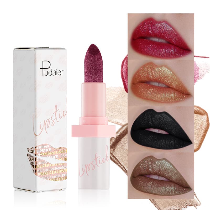 Cross-border makeup Pudaier shiny metallic pearlescent lipstick 10 colors matte non-stick cup lip glaze European and American lip gloss