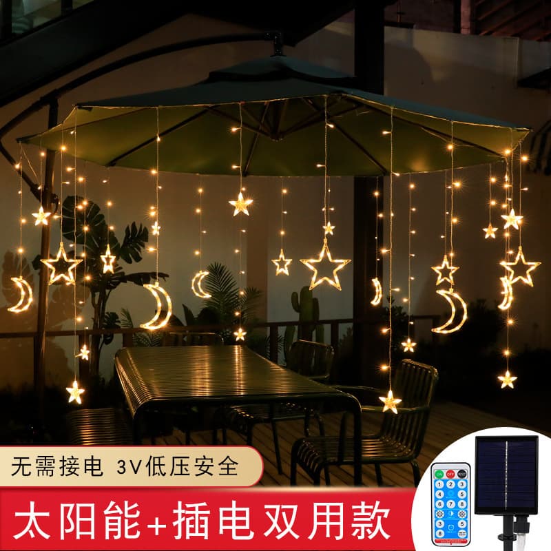 LED Solar Star String Lights Three-Star March Curtain Outdoor Camping Colorful Lights Scene Decoration Festival Lights