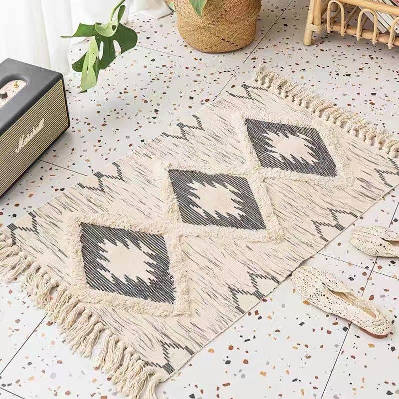 Tufted Ethnic Style Floor Mat Nordic Minimalist Cotton Linen Doormat Bedside Carpet Living Room Coffee Table Mat Cross-Border