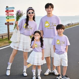 2026 New Family Matching Short Sleeve T-Shirt Printed Pure Cotton Top Beach Vacation Versatile Family Wear