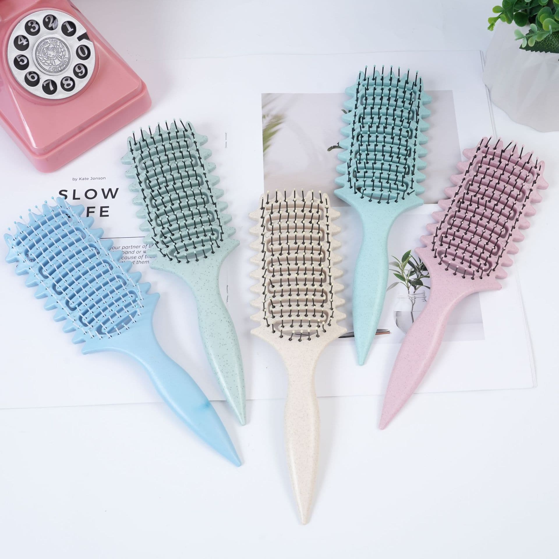Cross-border Hollow Scalp Massage Comb Smoothing Rib Comb Bounce Curl Defining Styling Comb Hairdressing Comb Wholesale