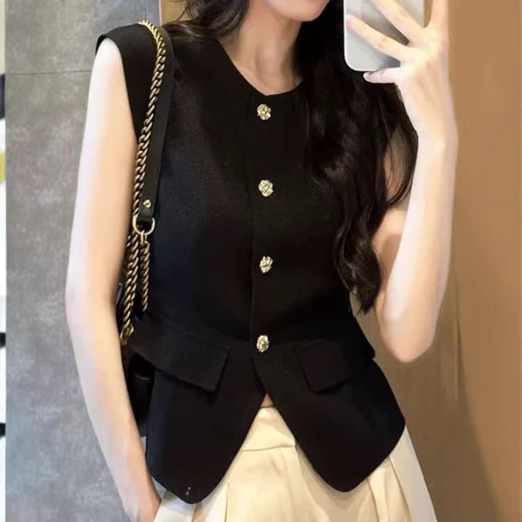 French Chic Knit Vest for Women Summer Slim Fit Short Cropped Sleeveless Solid Top