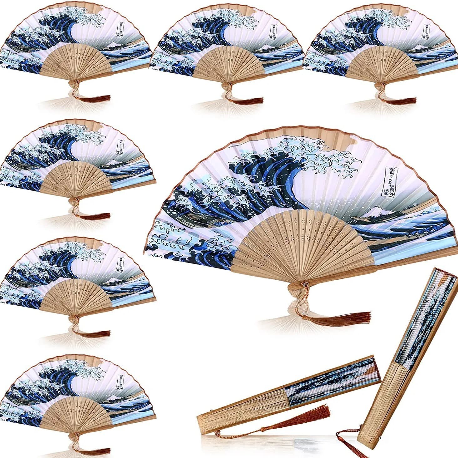 Japanese Fan Cross-Border Ecommerce Style Folding Fan Ukiyo-e Surfing Waves Kanagawa Picture Small Folding Fan