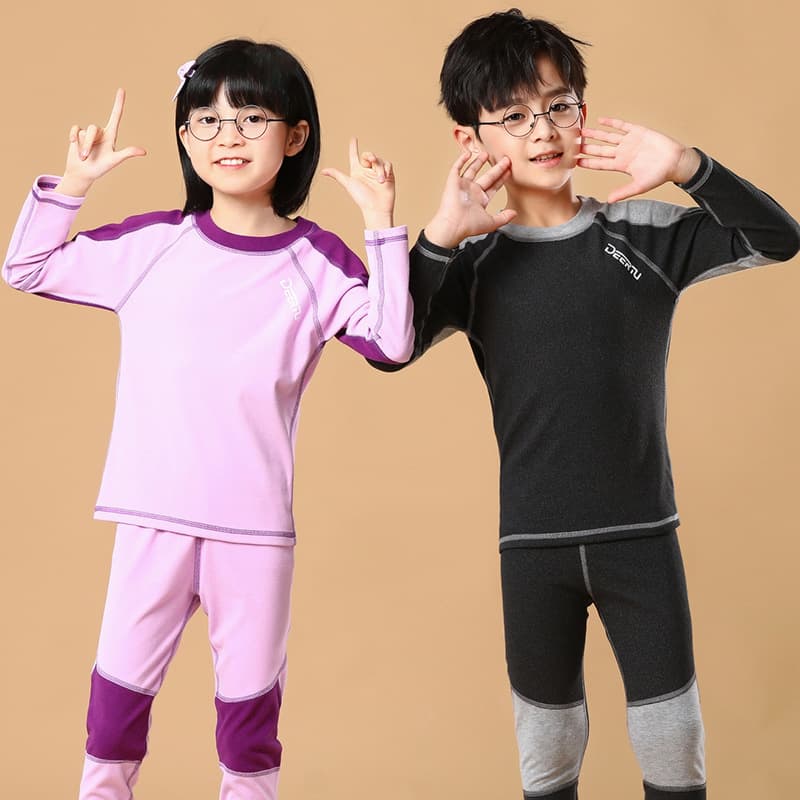 Children's thermal underwear set plus velvet thickened boys' autumn clothes and autumn pants, medium and large children's home clothes, girls' pajamas, winter