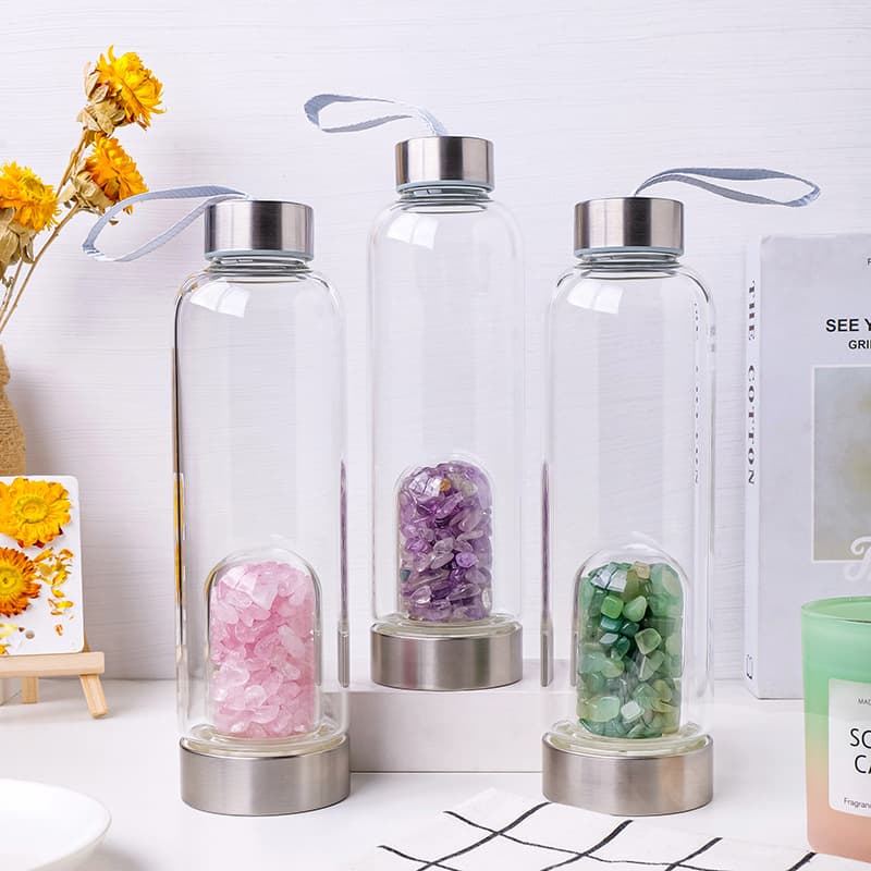 Natural Crystal Stone Energy Water Bottle 304 Small Mouth Stainless Steel Sports Water Bottle Spa Cup Tea Cup Logo Wholesale