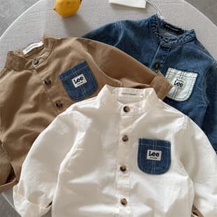 In Stock Kids' Shirt 2026 Spring New Boys and Girls Clothing Unique Round Neck Shirt Baby Pocket Embroidery Shirt