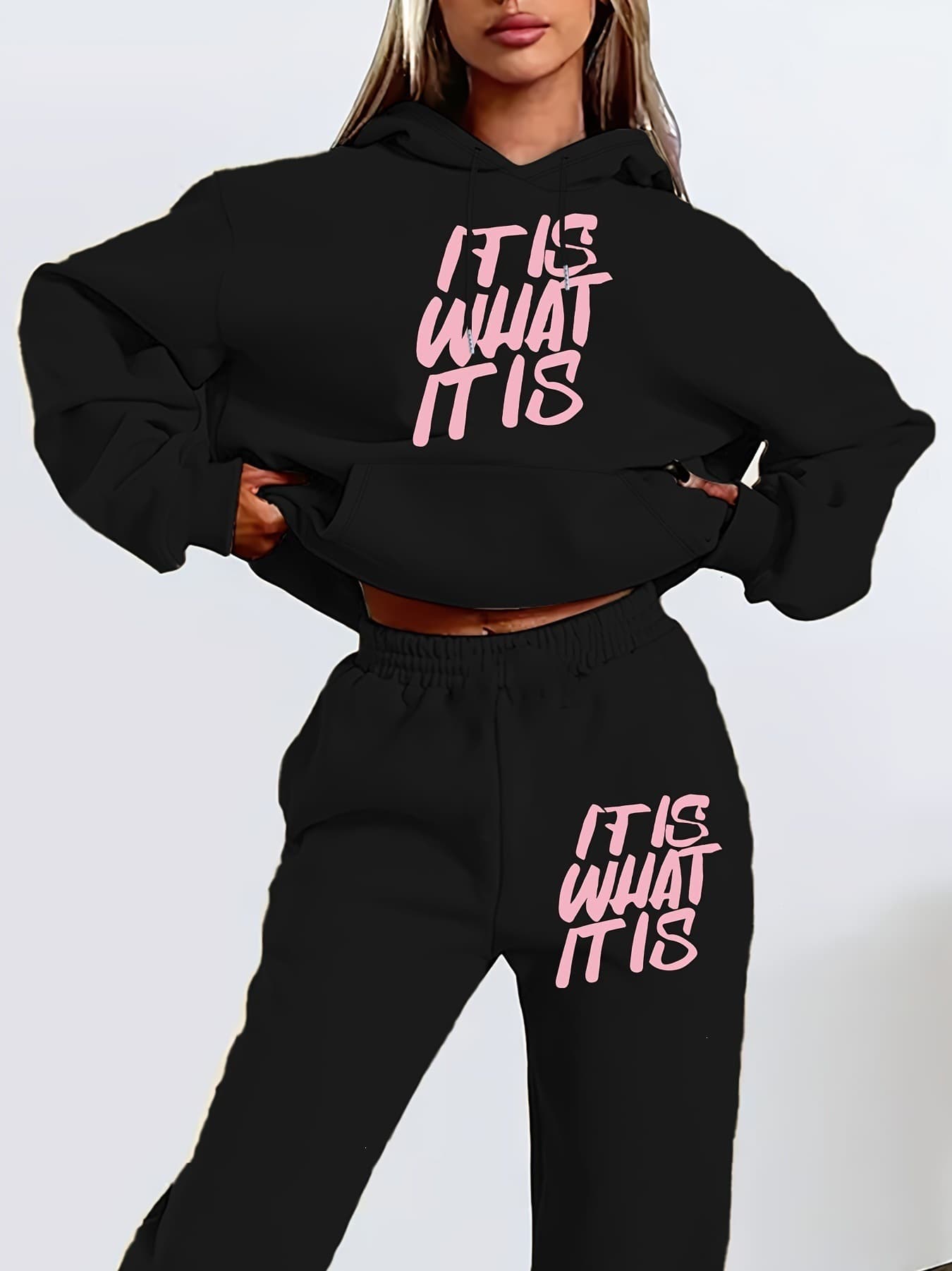 2026 European and American New Trend Loose Hoodie Set with Printed Design, Cross-Border Stock, Two Pieces