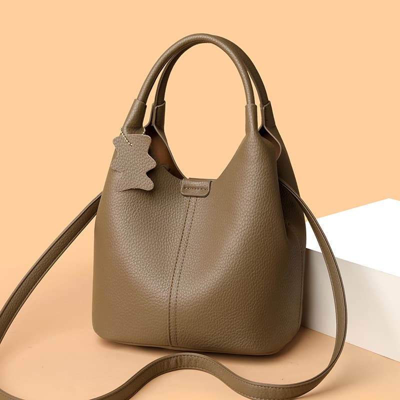 Lychee Pattern Bucket Bag 2026 New French Handbag High-End Style Commuter Soft Leather Niche Crossbody Women's Bag