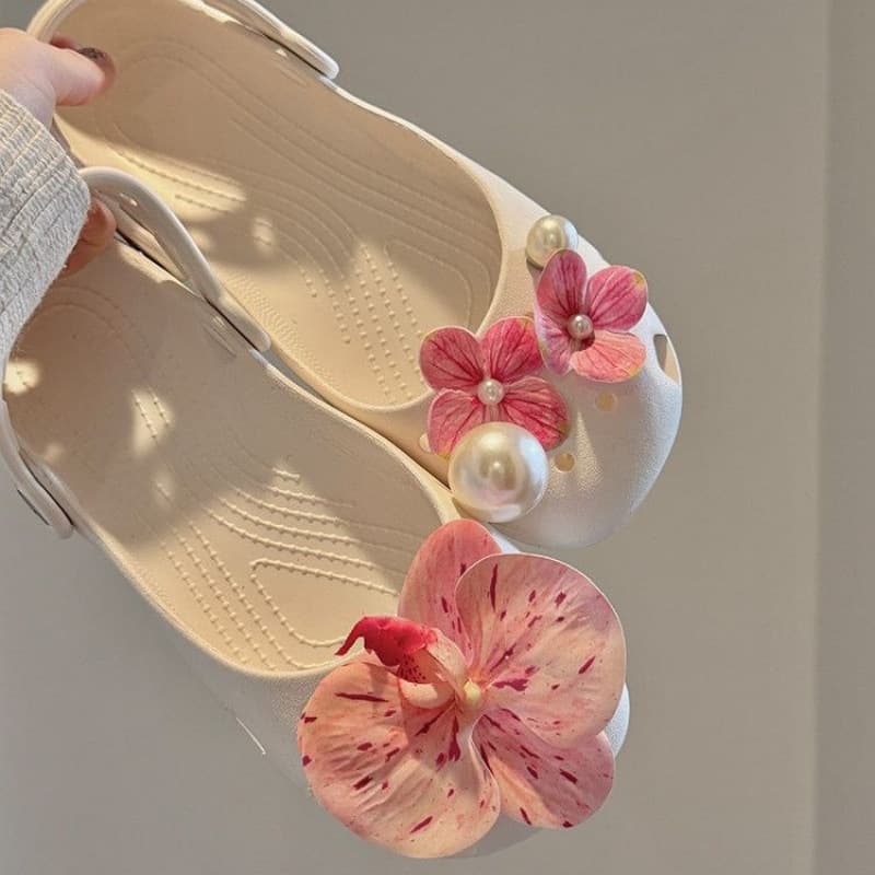 Croc shoes accessories high-end aesthetic floral colorful Baotou slippers flower pearl diy removable decorative slippers