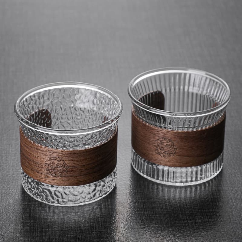 Japanese-style heat-resistant glass tea tasting cup with thermal insulation, high borosilicate host cup, home use hammer pattern anti-scald glass tea cup/coffee cup