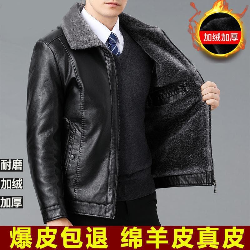 Shearling jacket for men, winter, fleece-lined, thickened, suitable for middle-aged and elderly fathers, sheepskin coat/jacket.
