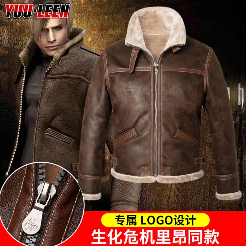 Resident Evil 4 Leon Same Style Jacket Cosplay Leather Jacket Coat Game Merchandise Fall Winter Men's Clothing