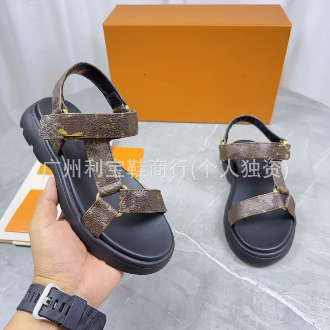 Overseas Plus Size Women's Shoes 2026 Summer New Arrival Sandals Solid Color Flat Velcro Casual Women's Sandals