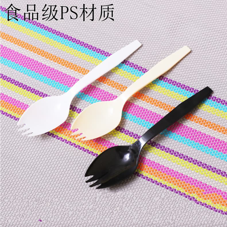Thickened disposable plastic fork, three-tooth cake fork, takeaway fork, dessert baking fork, 100 pieces