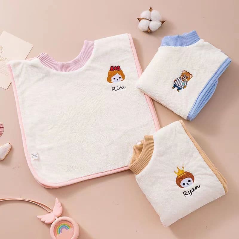 Children's washing towel waterproof bib drool cloth universal for boys and girls square single piece coral fleece material