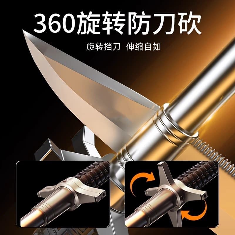 Self-defense Telescopic Baton Solid Steel Expandable Baton with Handguard Blocking Stick Three-section Stick Alloy Steel Legal for Car Male