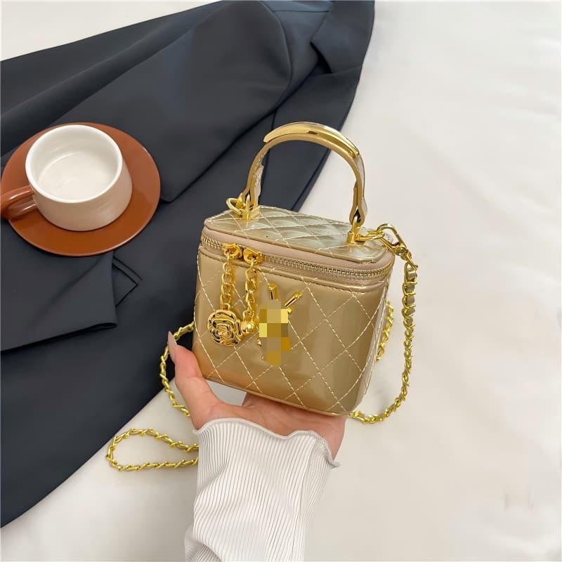 Cross-border women's mini French-style quilted chain handbag shoulder bag small square bag with textured Chanel-inspired design