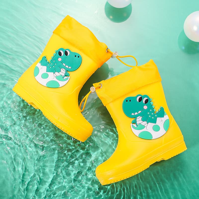 New Children's Rain Boots with Drawstring Top for Boys, Girls, and Babies, Mid-calf Anti-slip Waterproof Cartoon Water Shoes