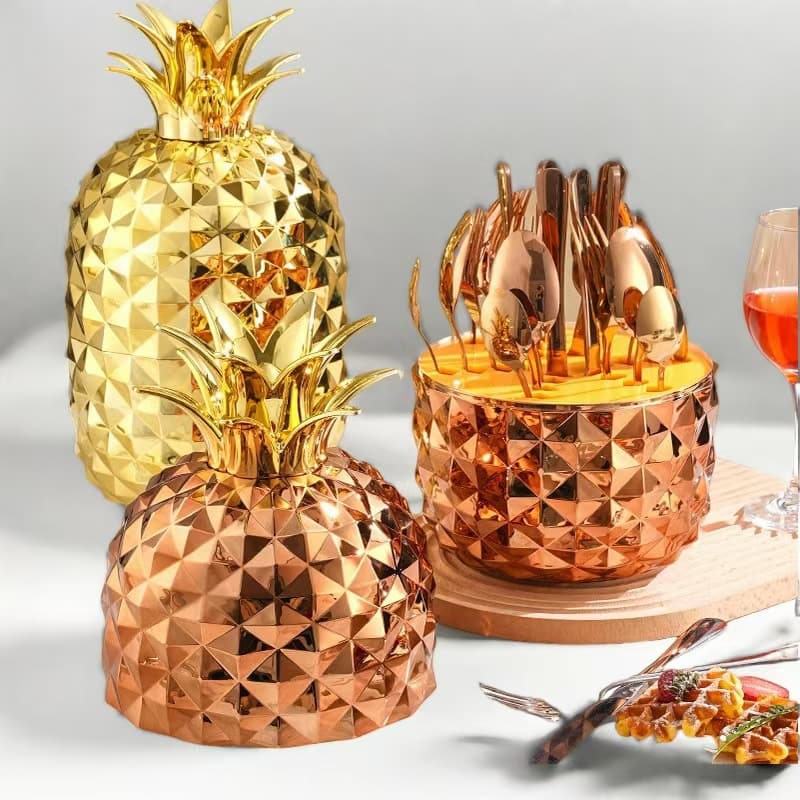 Amazon Source Trending ABS Mood Egg Pineapple Egg Stainless Steel Cutlery Egg Western Knife Fork Spoon Gift Box Set