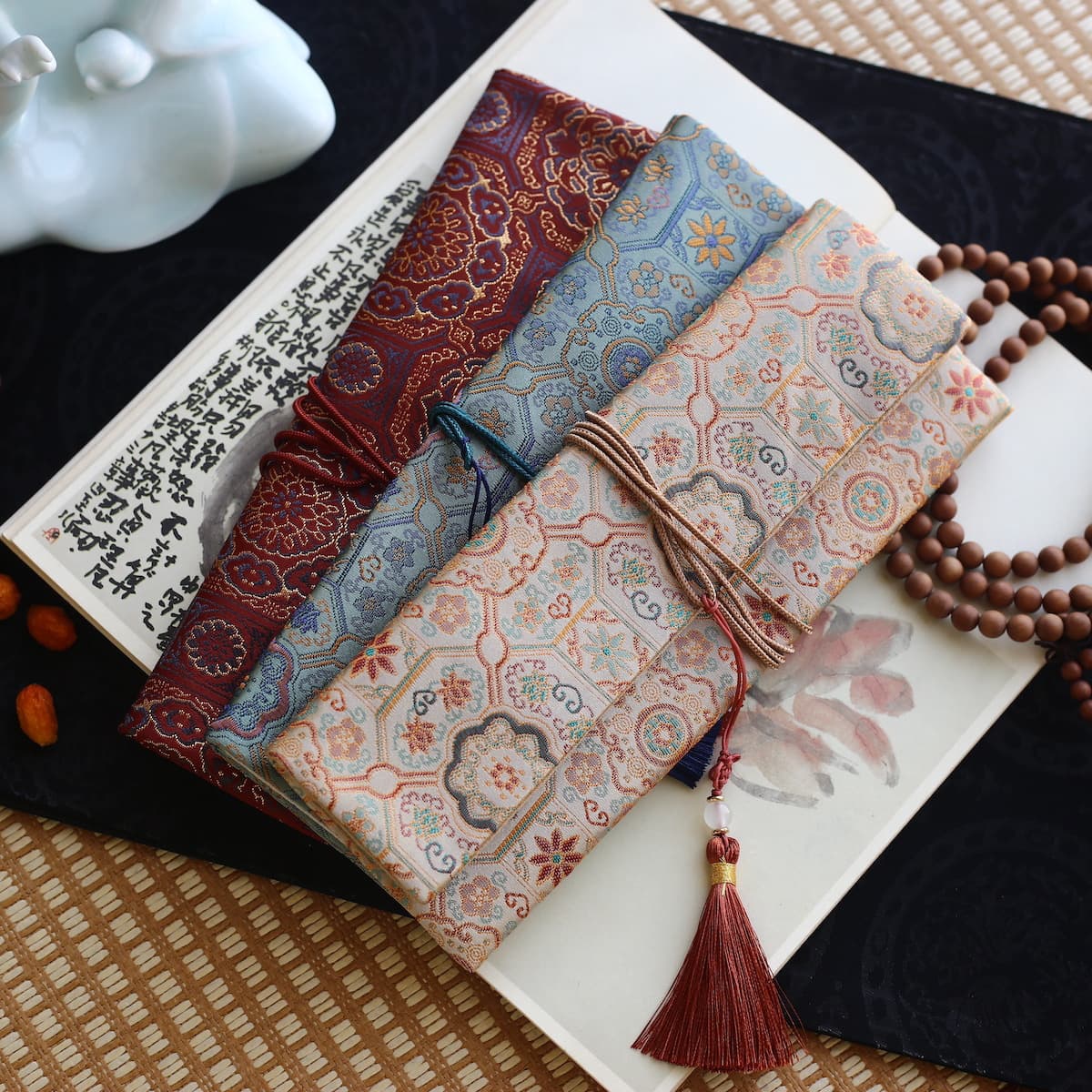 Brocade Bag Jewelry Wood Comb Calligraphy Stationery Incense Tube Gift Pouch Storage Bag Flip-top Brocade Pouch