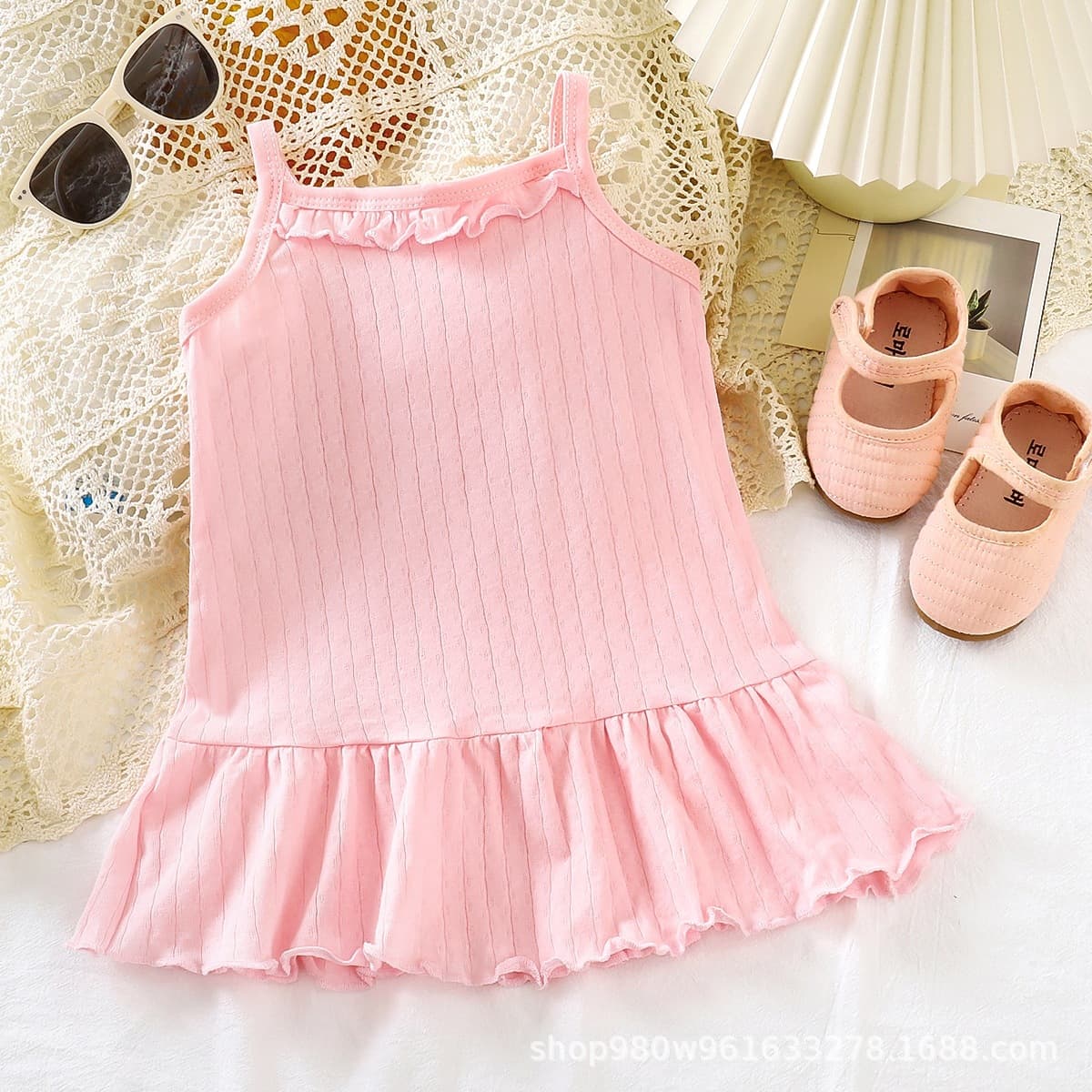 Cotton Baby Girl Summer Camisole Pleated Dress Princess Style Thin Dress