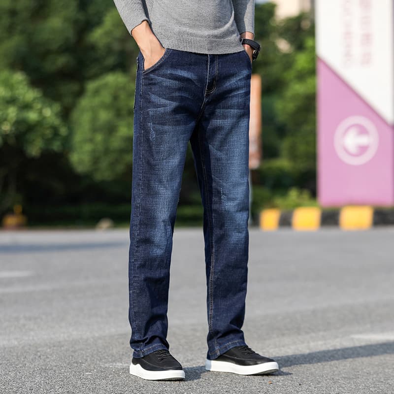 Men's Straight Leg Loose Fit Business Casual Jeans for Young Men, Autumn/Winter Stretch Trousers, Relaxed Straight Denim Pants