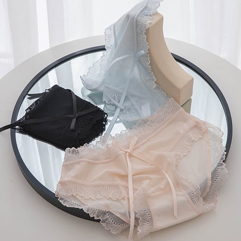 Sexy Lace Mid-Rise Women's Underwear, Thin and Breathable Japanese Style Girls' Beaded Panties, Feminine Lace Panties