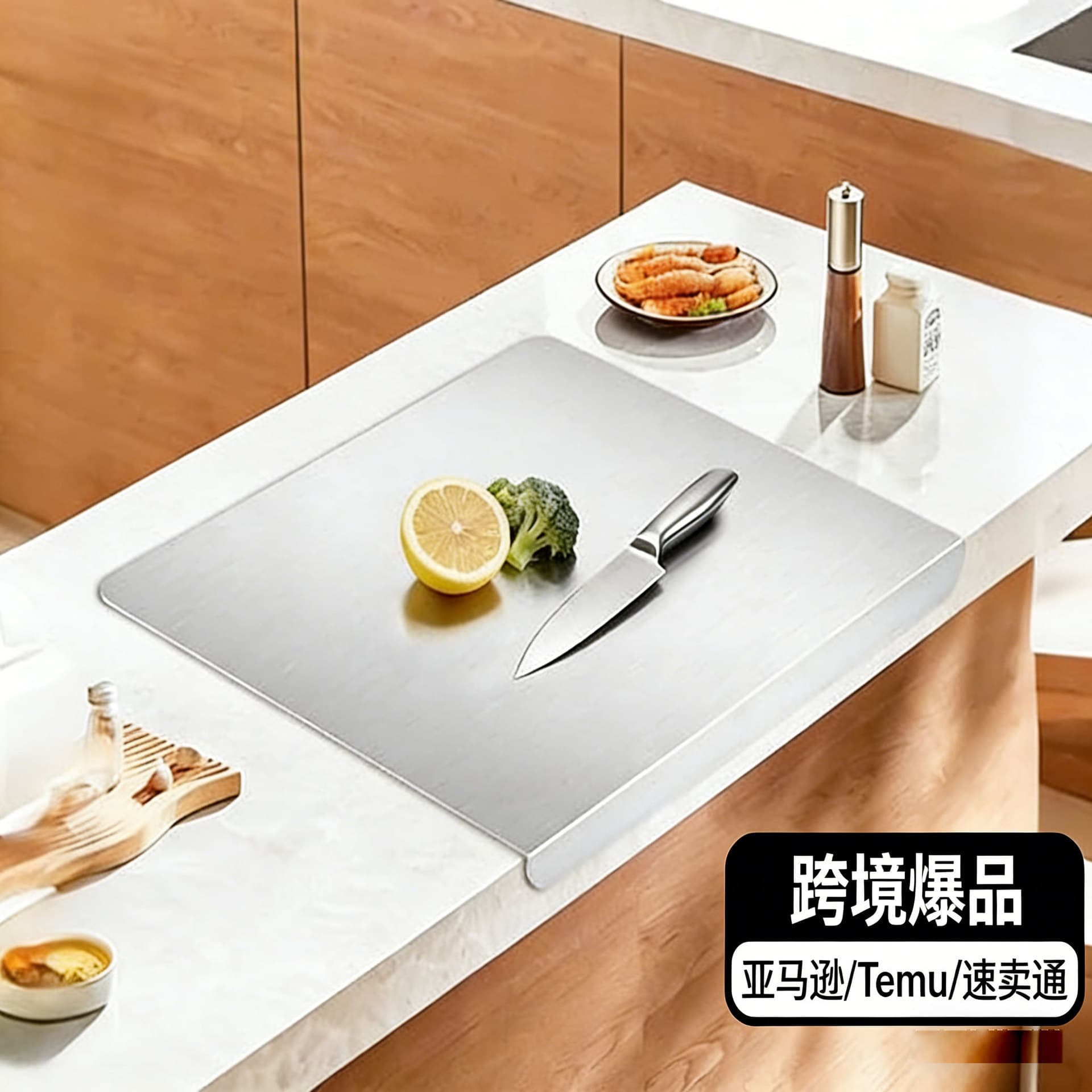 Cross-Border Amazon Kitchen Stainless Steel Cutting Board Fruit and Vegetable Countertop Cutting Mat Non-Slip Kneading Board