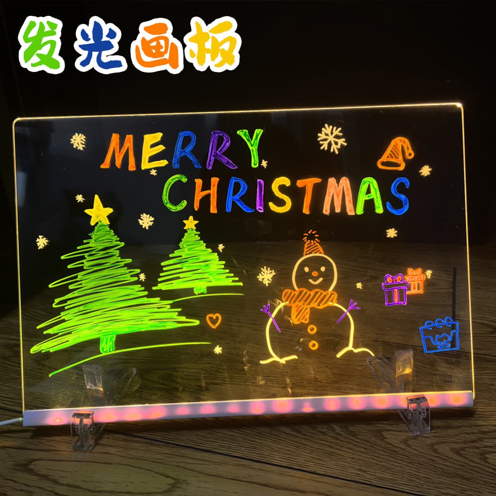 Cross-border Creative DIY Acrylic Fluorescent LED Light Board Illuminated Message Board Erasable Night-Glowing Drawing Board Writing Board