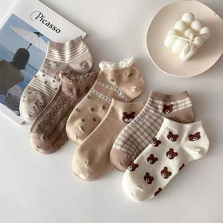 Spring/Autumn New 3D Bear Cute Short Socks Women's Breathable Boat Socks Bubble Mouth Low Cut Rolled Edge