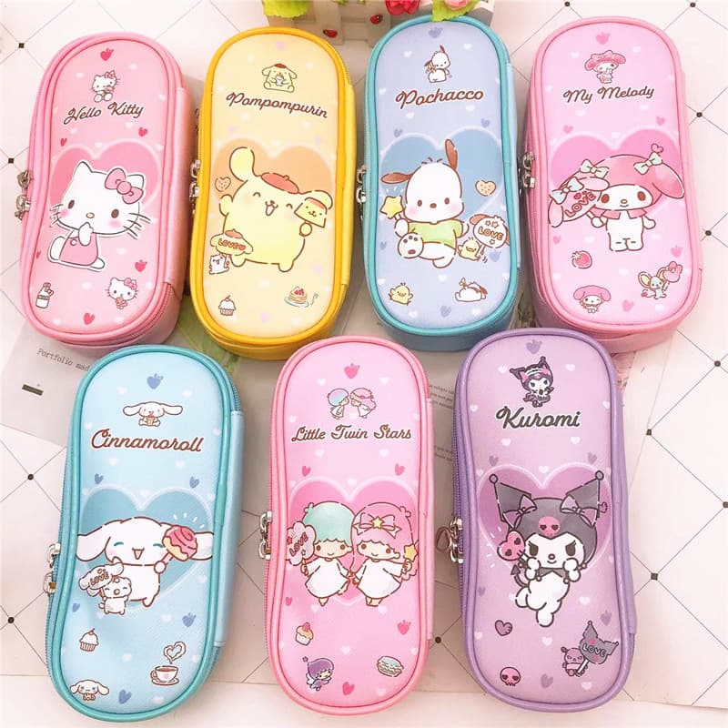 Cute Cartoon PU Kuromi Twin Star Pencil Case Creative Large Capacity Zipper Pencil Case for Kids Students