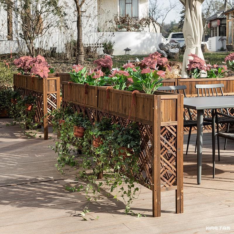 Restaurant Partition Flower Stand Screen Outdoor Treated Wood Terrace Railing Planter Box Flower Trough Balcony Yard Fence Flower Box