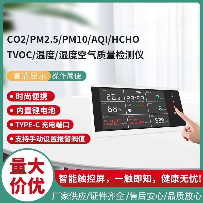 Wall-mounted multi-functional air quality detector (PM2.5/HCHO/TVOC carbon dioxide detector)