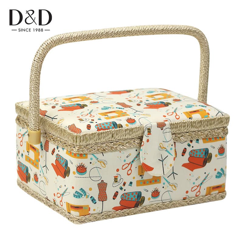 Xiushi - Fabric Home European Style Rose Print Sewing Storage Tool Box Sewing Basket C Style Sewing Kit