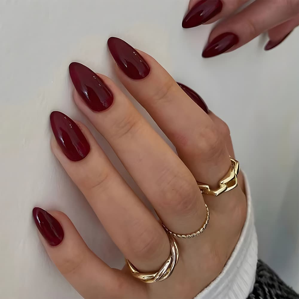 30 Pieces Minimalist Cross-Border Wearable Nail Tips Wine Red Solid Color Nail Art Nails Foreign Trade Elegant and Sophisticated Nail Stickers