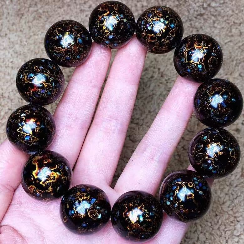 Factory direct sales of genuine flawless intangible cultural heritage black gold lacquer bracelet inlaid with mother-of-pearl lacquer beads street stall live broadcast supply