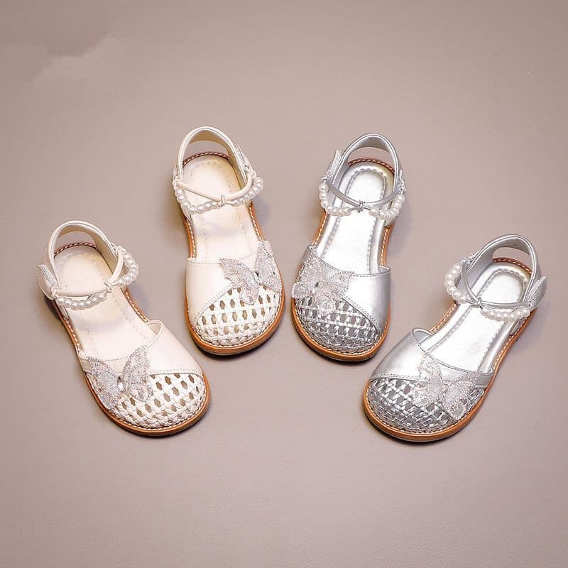 Girls Sandals 2026 New Summer Girls Closed Toe Woven Princess Shoes Little Girls Soft Sole Lightweight Bow Sandals