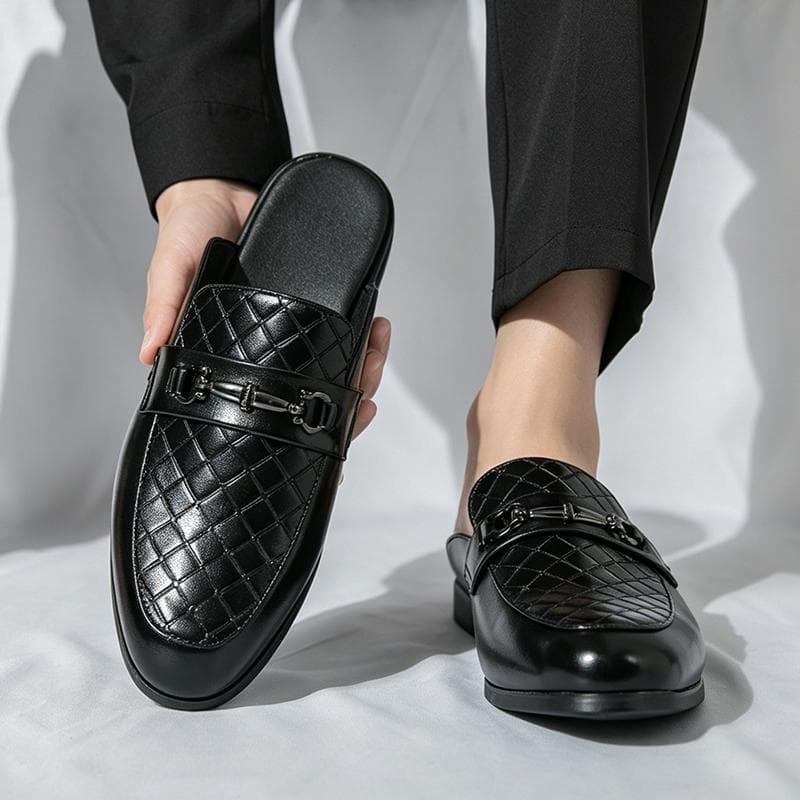 Half-slip leather shoes, breathable casual shoes, men's slip-on small leather shoes, casual leather shoes, men's large size driving shoes