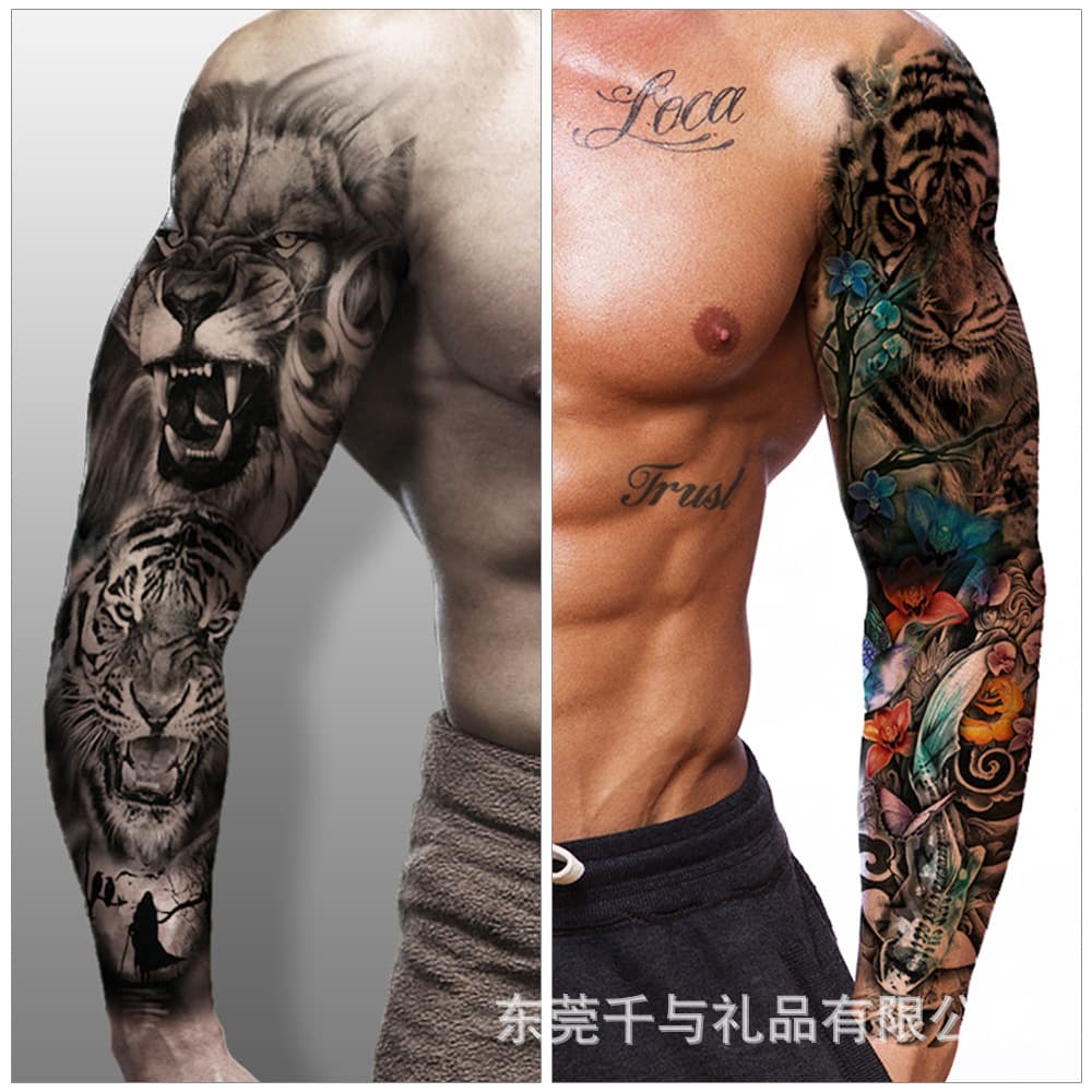 Full arm tattoo sticker Full arm tattoo sticker water transfer temporary tiger wolf head flower arm tattoo custom tattoo