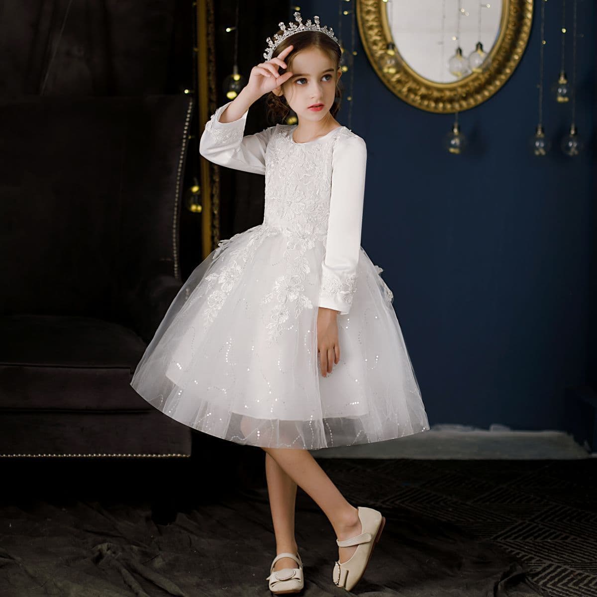 Cross-border Little Girl High-end Flower Girl Wedding Tulle Dress Children's Evening Gown Host Piano Performance Costume Wholesale