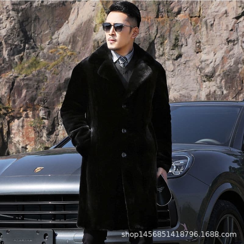 Men's autumn and winter new thickened long deerskin men's autumn and winter Haining mink coat imitation fur casual and warm