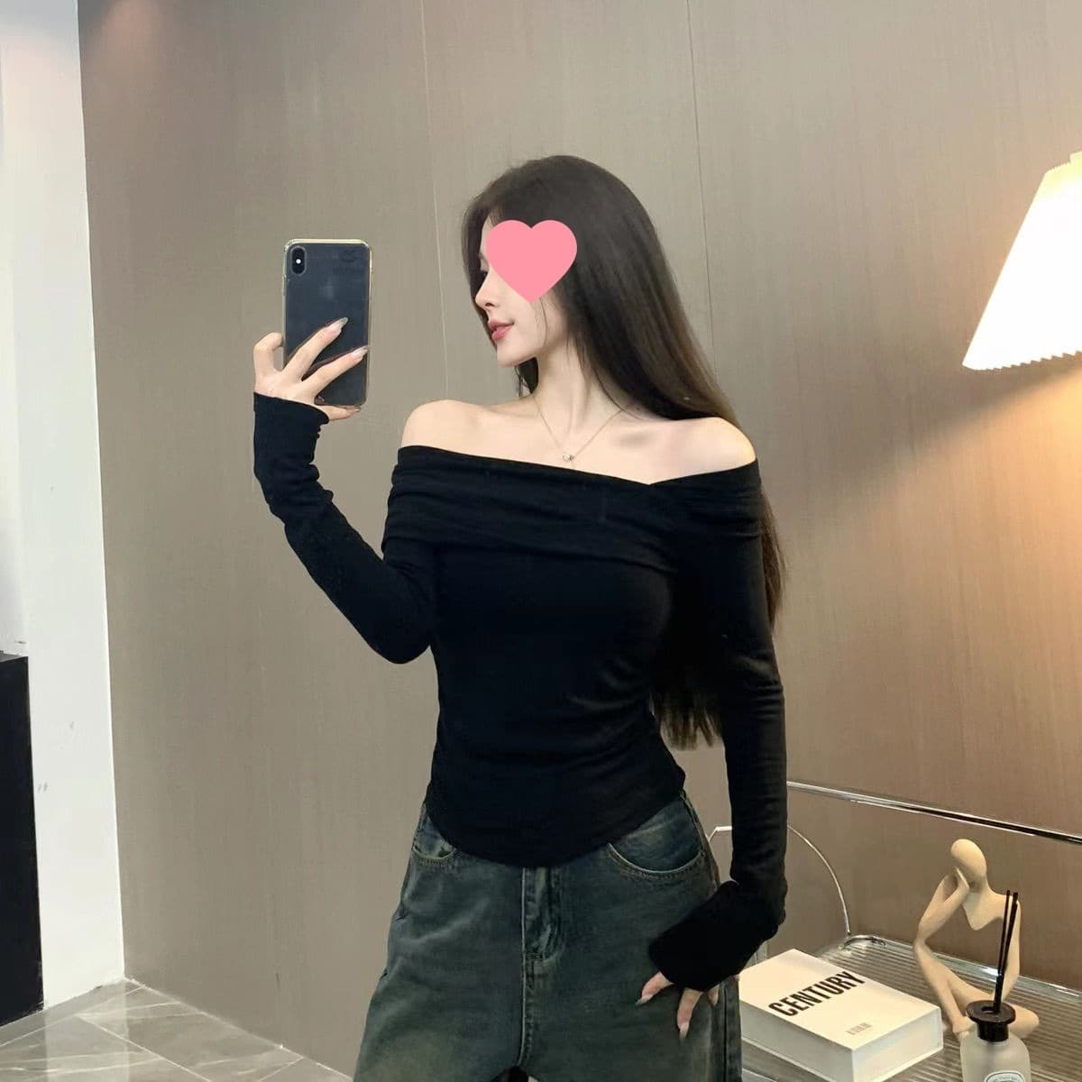 Hong Kong Style Solid Color Contrast Notch Neck Long Sleeve T-Shirt Women 2025 Autumn New Youthful Versatile Pure Desire Top Trendy