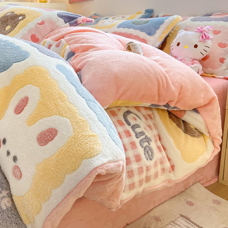 Winter Thickened Milk Velvet Duvet Cover Single Cartoon Coral Fleece Duvet Cover Nantong Flannel Single Duvet Cover