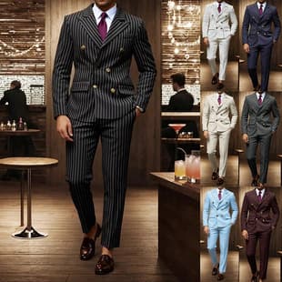 2026 Cross-border European and American Men's Suit Set Striped Suit Jacket and Trousers Business Evening Wedding 241014