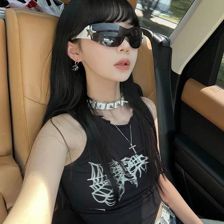 American Punk Style Lace-up Camisole Tank Top for Women Summer Irregular Design Sleeveless Crop Top Outerwear