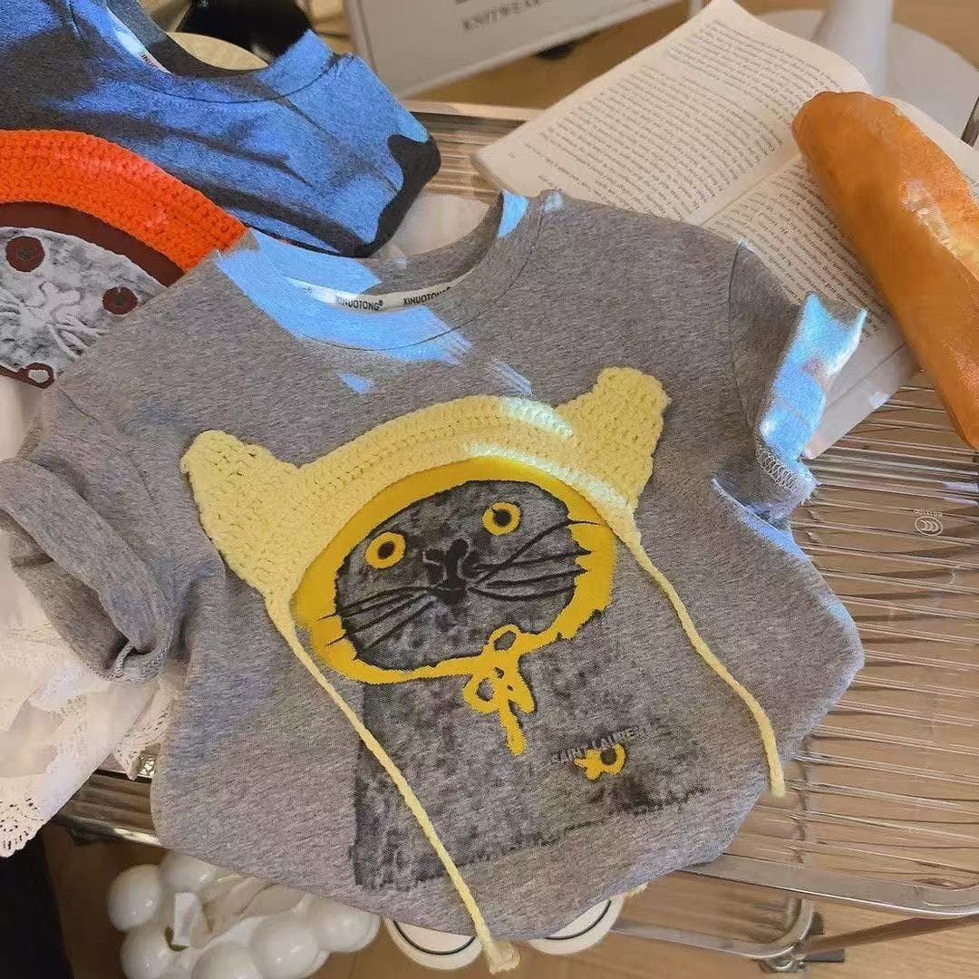 Kids T-Shirt Family Matching Set, Pure Cotton Knit Hoodie with 3D Patches, for Children, Adults, and Teens