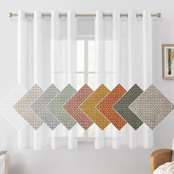 Amazon Hot-Selling Linen Look Sheer Curtains, Linen Texture Voile Curtains, Light Filtering Window Curtains